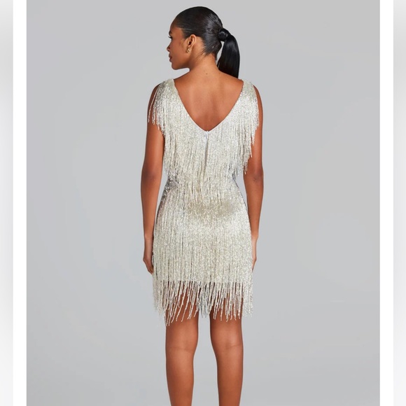 Nadine Merabi Sadie Silver dress. Worn once. Very beautiful beaded dress. Heavy - Picture 4 of 7